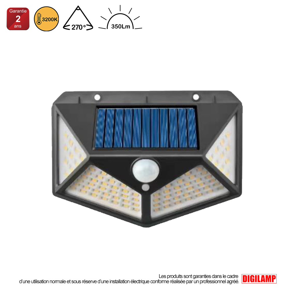 Applique Solaire Avec Détecteur De Mouvement Ip65 350lm 3000k - Digilamp -  Luminaires & Eclairage