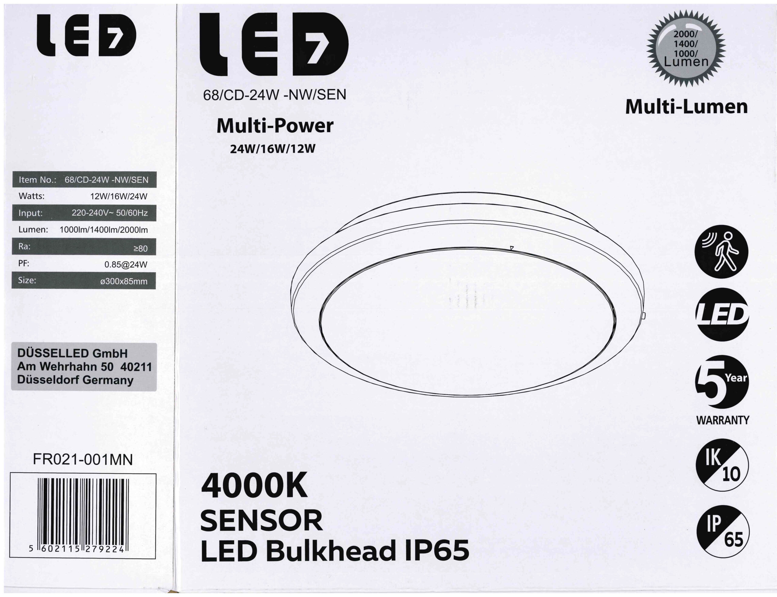 Applique Led Extérieure Avec Détecteur De Mouvement hublot sensor 14W  1100lm blanc neutre 4000k IP54 ø215 - Digilamp - Luminaires & Eclairage