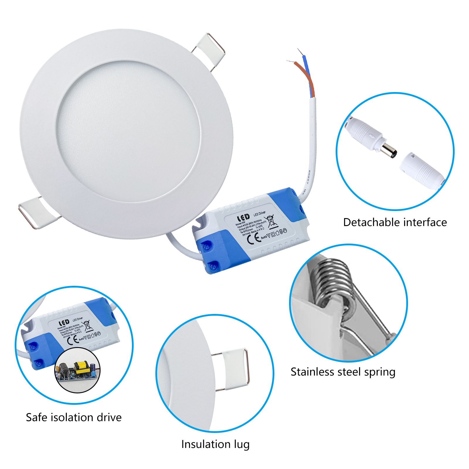 Lot de 50 Spot Encastrable LED Downlight Panel Extra-Plat 3W Blanc Froid  6000K