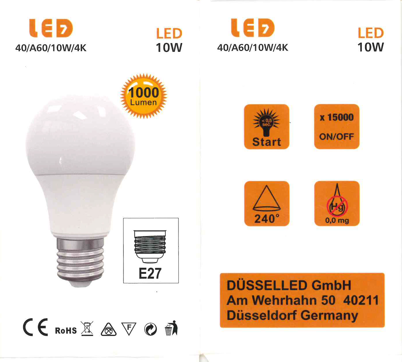 Lot de 10 ampoules LED filament E27 10W 1400Lm 2700K - garantie 2 ans