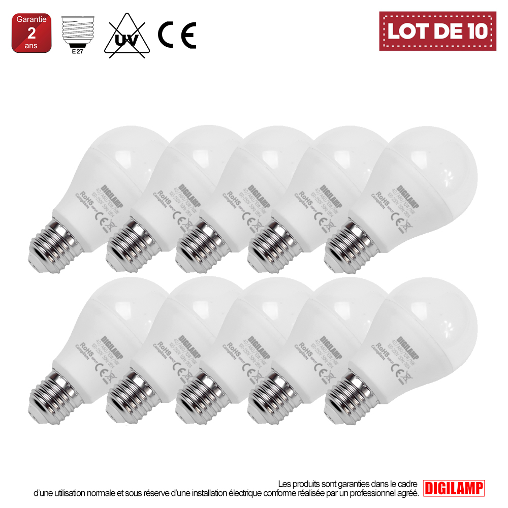 Lot de 10 ampoules LED E27 A60 10W E27 6500K - Ampoule